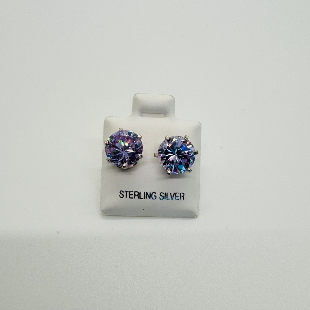 Brand New 9mm Sterling Silver Lavender Stud Earrings